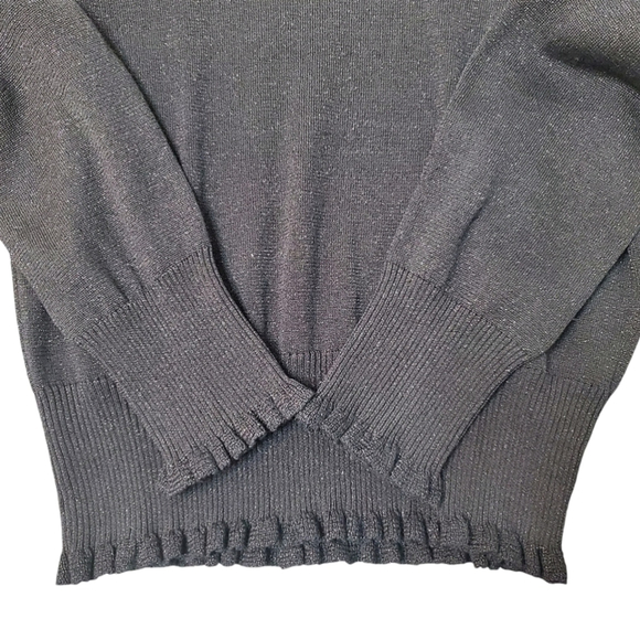 Versailles Sweater Silk Metallic Ruffle Flower Coquette Feminine Black Gold (M) - Picture 3 of 8